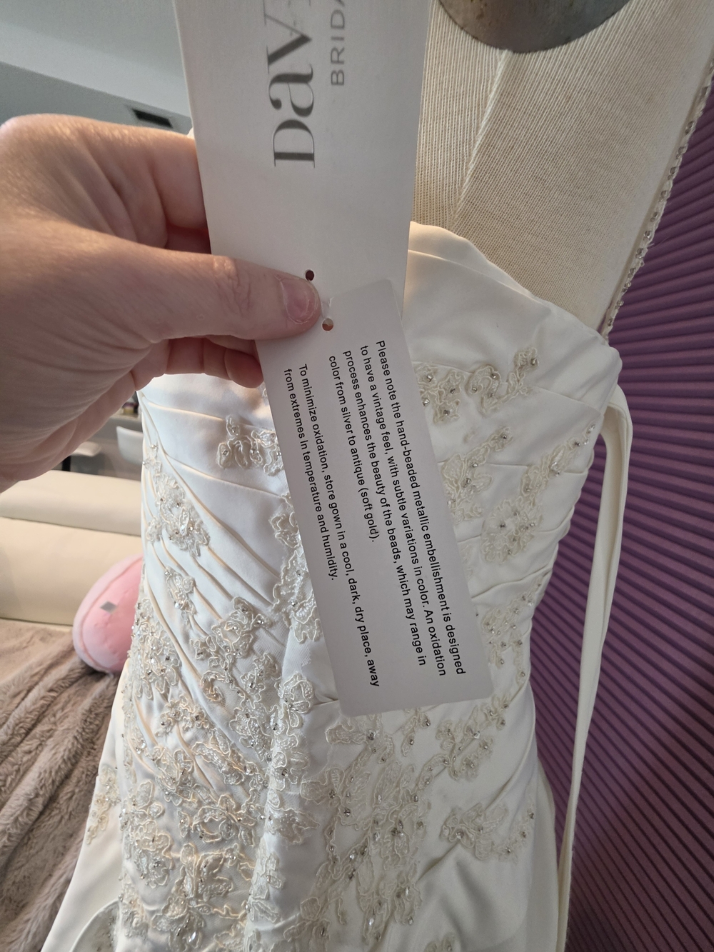 David's Bridal Ivory Wedding Dress - Strapless Beaded Bodice - Picture 3 of 8
